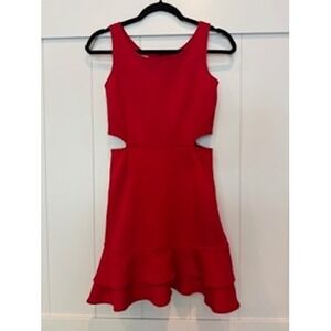 Zac Posen Red Ruffle Hem Dress Cutout Sleeveless Party Cocktail Size 14‎